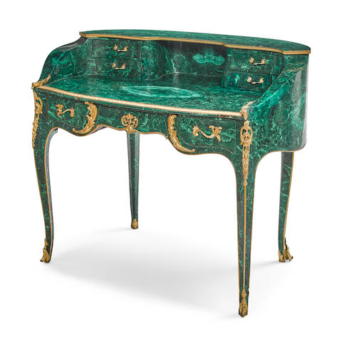 Louis XV style gilt bronze mounted malachite bureau de dame 20th century