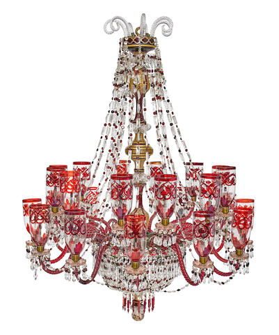 A monumental Anglo-Indian cut clear and ruby glass chandelier 20th century