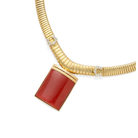 A coral and diamond necklace