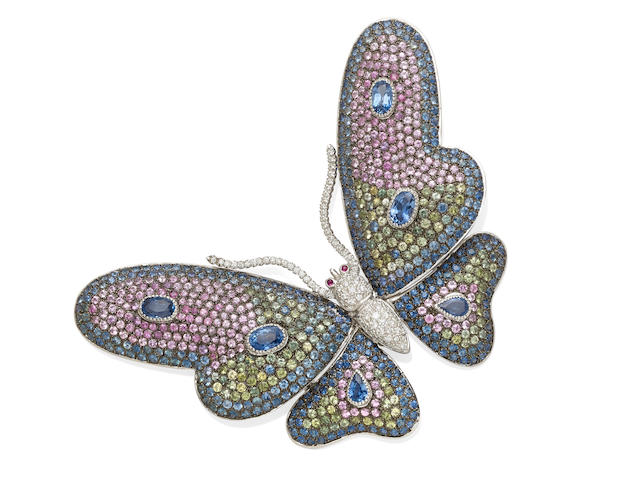 A diamond and gem-set butterfly clip