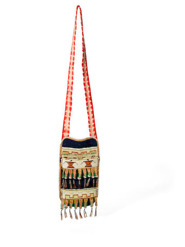 A rare Eastern Great Lakes quilled and beaded neck pouch
