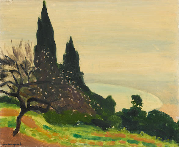 ALBERT MARQUET (1875-1947) Brume sur la baie d'Alger 8 3/4 x 10 5/8 in (22.2 x 27 cm) (Painted in 1924)