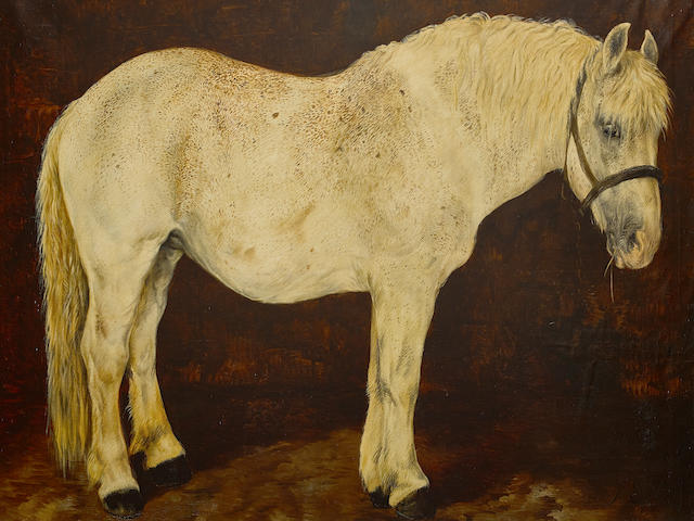J. P. Espiennes (Belgian, 1840-1895) A grey draft horse 59 x 85 1/2in (149.9 x 217.2cm)