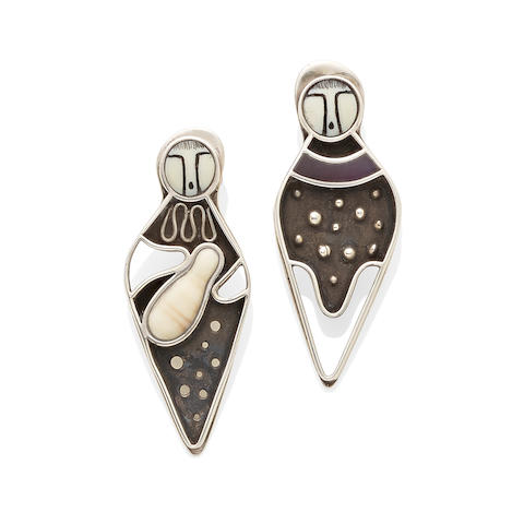 A pair of Denise Wallace "Man and Woman" earrings