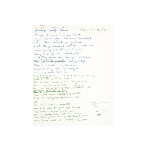 Bonhams Original Handwritten Lyrics For The Elton John Song Candle In The Wind Bonhams Original Handwritten Lyrics For The Elton John Song Candle In The Wind