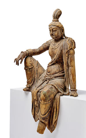 A CARVED WOOD FIGURE OF A BODHISATTVA Song/Jin dynasty