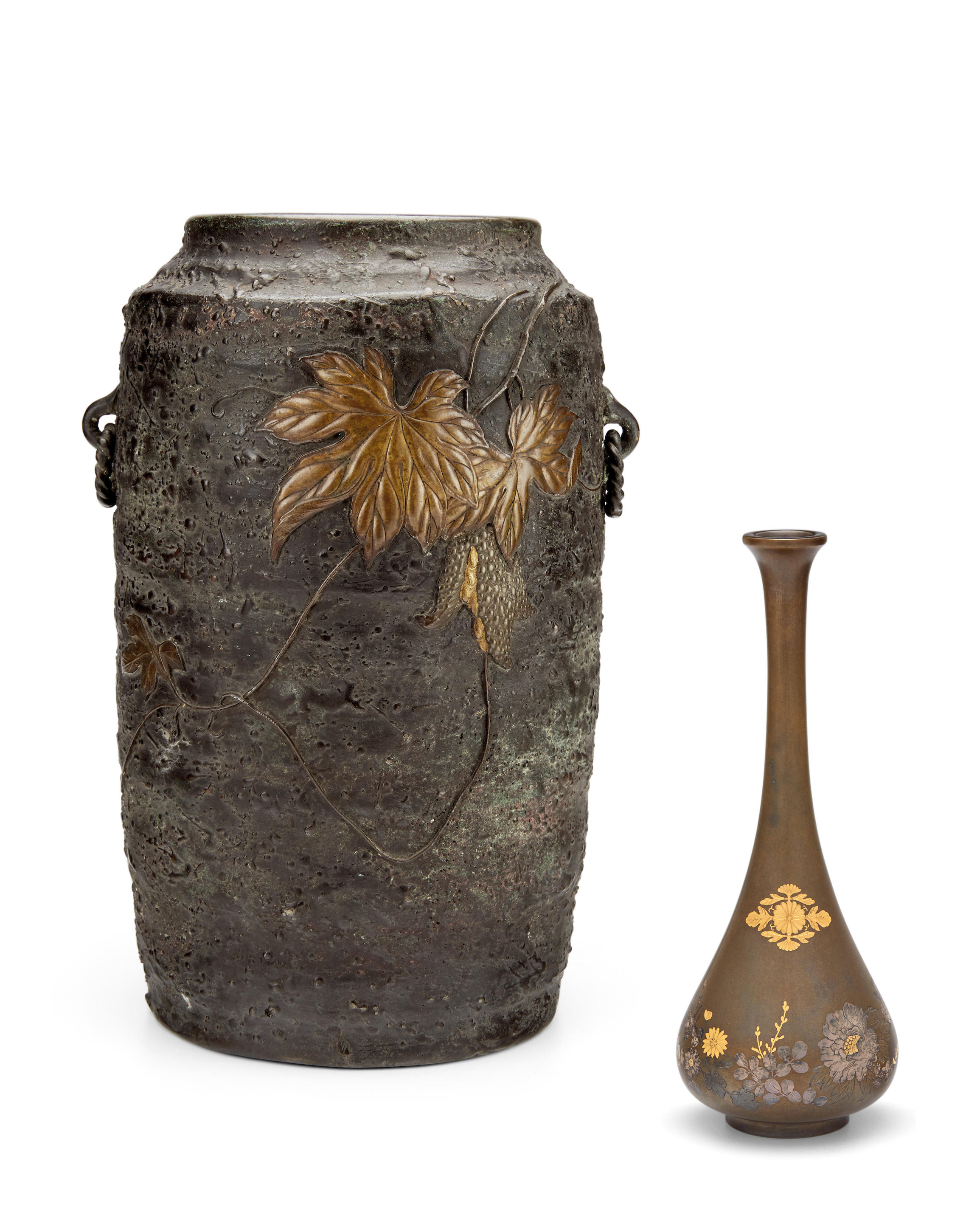 Two inlaid bronze vases