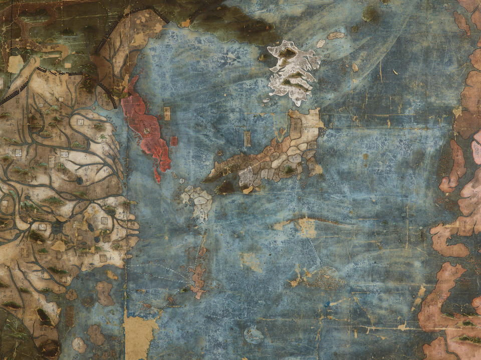 JAPANESE MANUSCRIPT MAP OF THE WORLD. Koyano, Yoshiharu. 1756-1812. Bankoku Ichiran Zu. [Visualized Map of the World]. [Japan, Kurashiki, Bittchu Province: c. 1800].