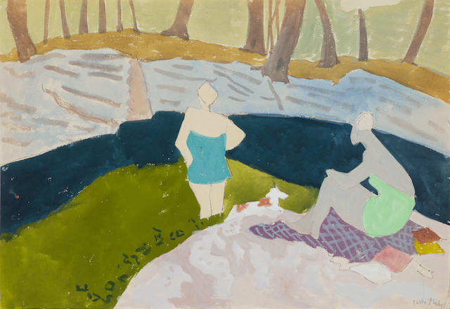 Sally Michel Avery (1902-2003) Bathers and Seated Nude: A Double-Sided Work 14 7/8 x 21 1/2in (37.8 x 54.6cm)