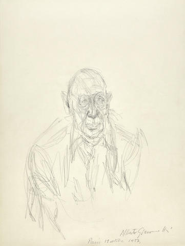 ALBERTO GIACOMETTI (1901-1966) Igor Stravinsky 18 5/8 x 12 3/4 in (47.3 x 32.4 cm) (Executed on October 12, 1957)