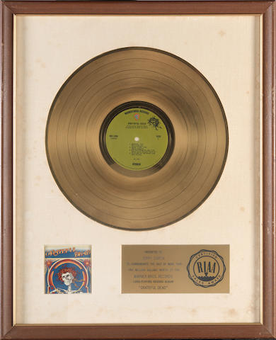 A JERRY GARCIA "GOLD" SALES AWARD FOR THE ALBUM GRATEFUL DEAD  1971