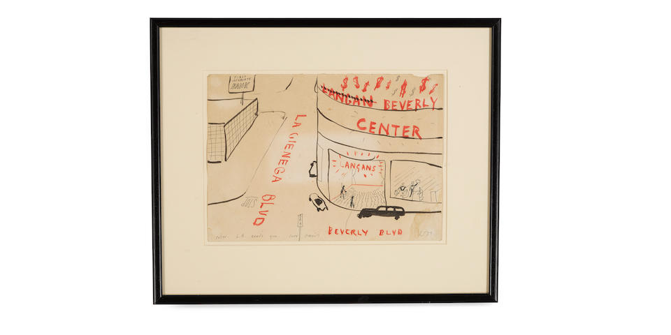 David Hockney (born 1937) Langan Beverly1980sblack ink and red marker on paper, signed and inscribed lower left 'Peter, L.A. needs you. love David' and initialed lower right 'D.H.'8 3/4 x 12 1/4in