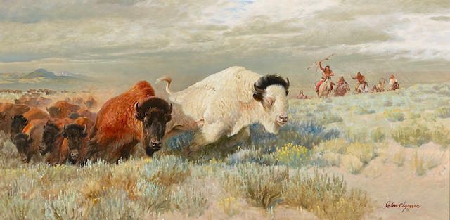 John Ford Clymer (1907-1989) The White Buffalo 20 x 40in (Painted in 1972.)