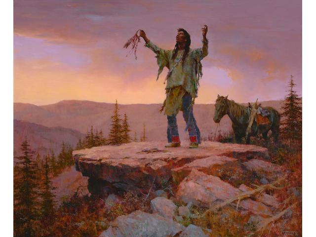 Howard Terpning (born 1927) My Medicine is Strong 33 x 40in (Painted in 2000.)
