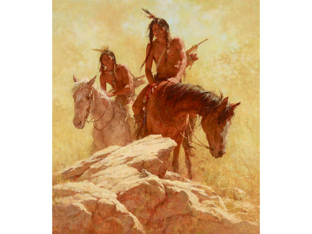 Howard Terpning (born 1927) Find the Buffalo 36 x 32in (Painted in 1988.)