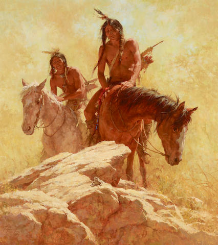 Howard Terpning (born 1927) Find the Buffalo 36 x 32in (Painted in 1988.)