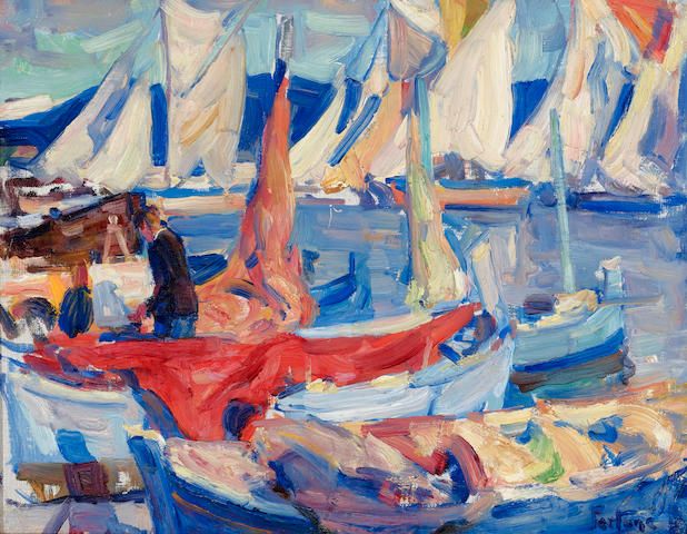 E. Charlton Fortune (1885-1969) Drying Sails I 12 1/2 x 16in