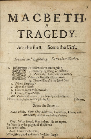 SHAKESPEARE, WILLIAM. 1564-1616. Macbeth: A Tragedy. Acted at the Dukes-Theatre. London: printed for William Cademan, 1673.