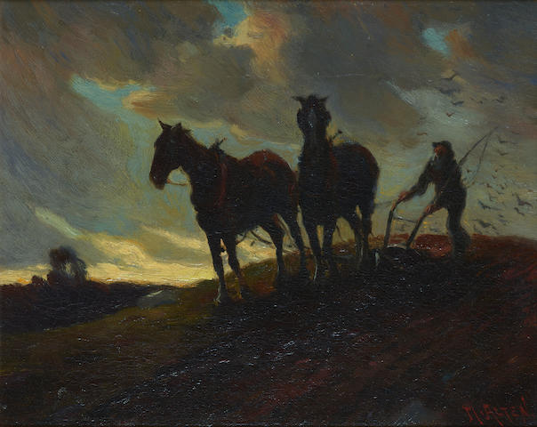 Mathias Joseph Alten (1871-1938) Rocky Soil, Lyme (Ploughing) 9 3/4 x 12 1/2in (24.8 x 31.8cm)