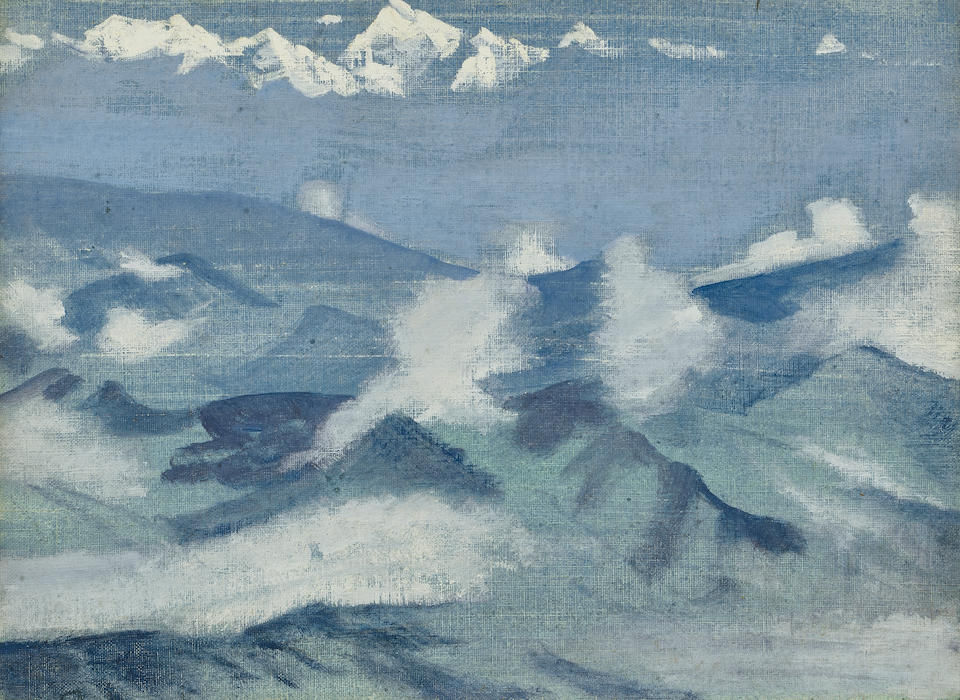 Nikolai Konstantinovich Roerich (1874-1947) 'Kanchenjunga', from the Himalayan series, 1924  29.8 x 40.2cm (11 7/8 x 15 7/8in).