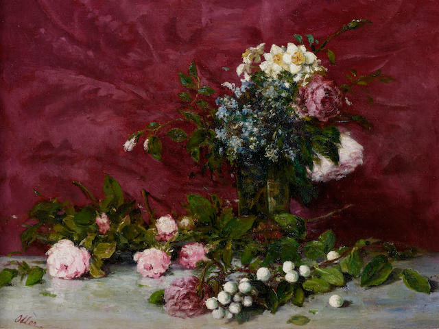 Francisco Manuel Oller y Cesteros (1833-1917) A still life with peonies 14 7/8 x 18 1/2in (37.8 x 47cm)