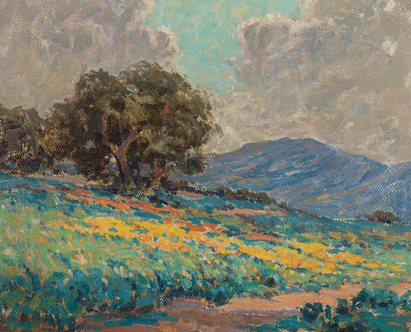 Granville Redmond (1871-1935) Poppies with Oak Trees 8 x 10in (Painted in 1920.)