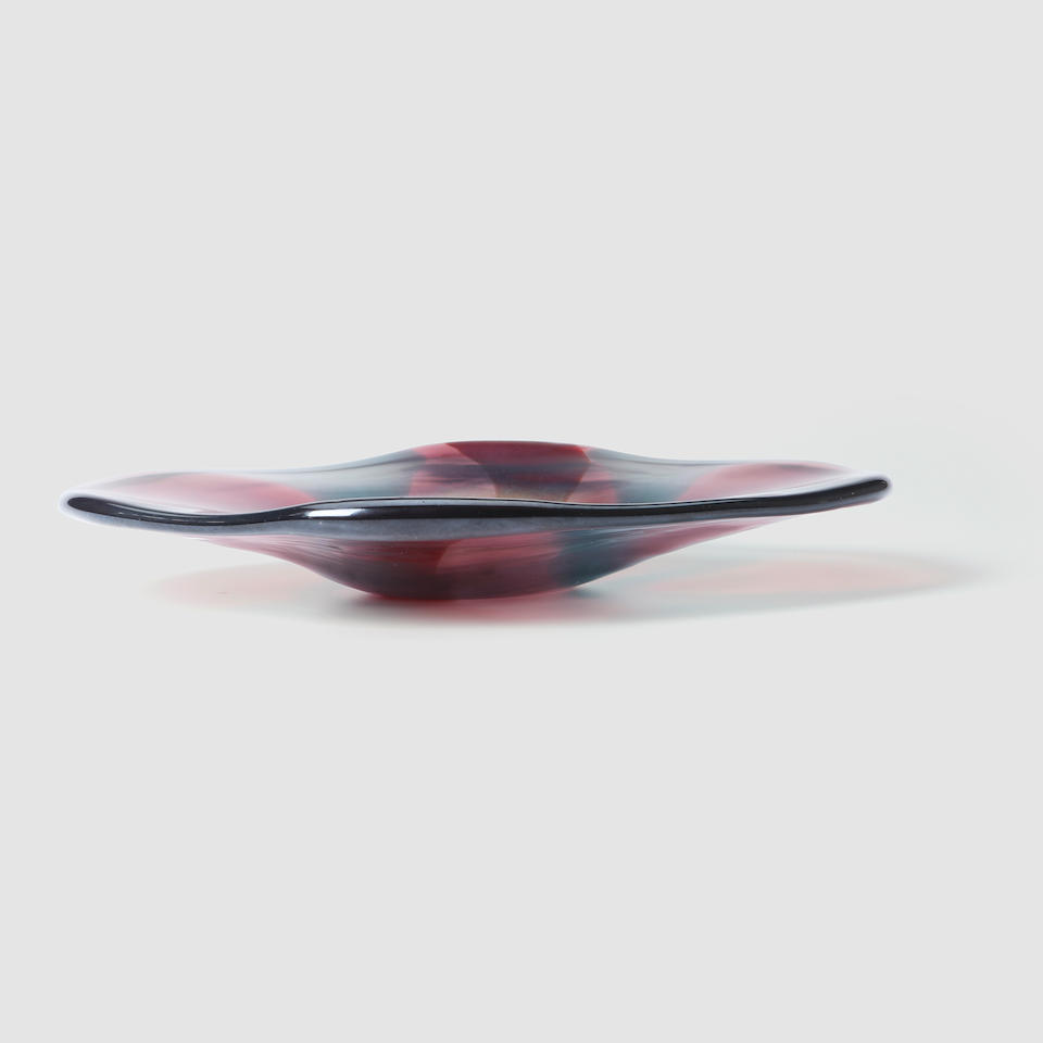 Carlo Scarpa (1906-1978) Rare A Macchie Dish1942model no. 4476, for Venini, hand-blown iridescent and polychrome glass, acid etched stencil 'venini murano ITALIA'height 1 1/4in (3cm); width 10 1/2in (26.5cm); depth 8 3/4in (22cm)