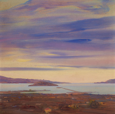 Xavier Martinez (1869-1943) The San Francisco Bay at Sunset 20 x 20in