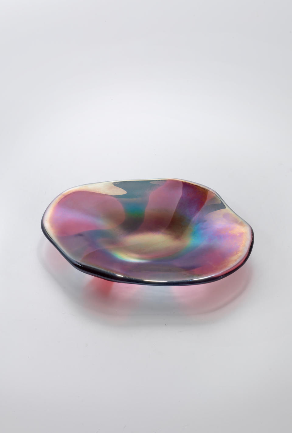 Carlo Scarpa (1906-1978) Rare A Macchie Dish1942model no. 4476, for Venini, hand-blown iridescent and polychrome glass, acid etched stencil 'venini murano ITALIA'height 1 1/4in (3cm); width 10 1/2in (26.5cm); depth 8 3/4in (22cm)
