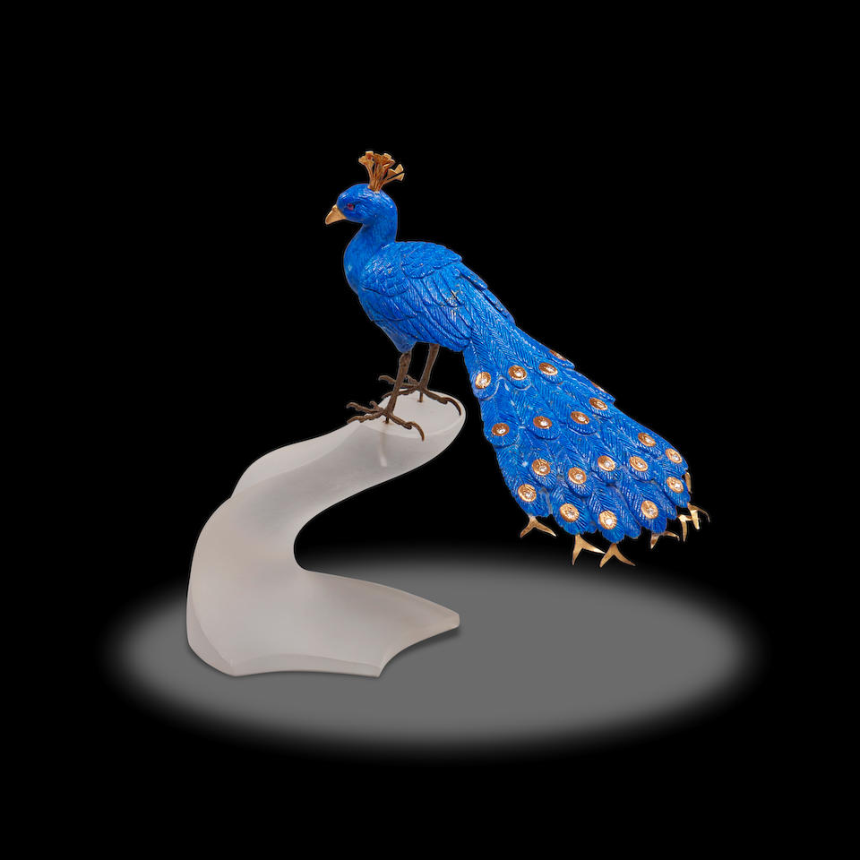 Lapis peacock on quartz base