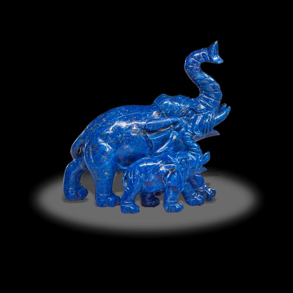 Lapis Lazuli Elephant with offspring