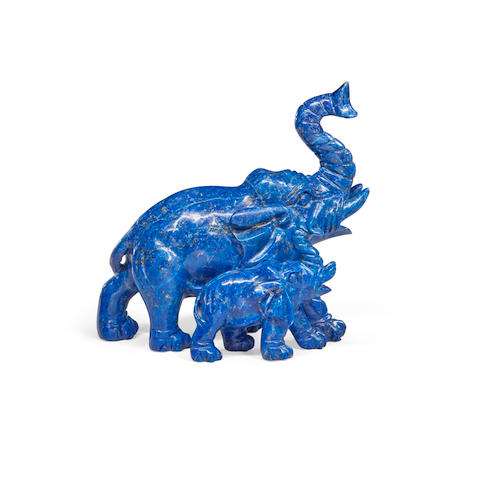 Lapis Lazuli Elephant with offspring