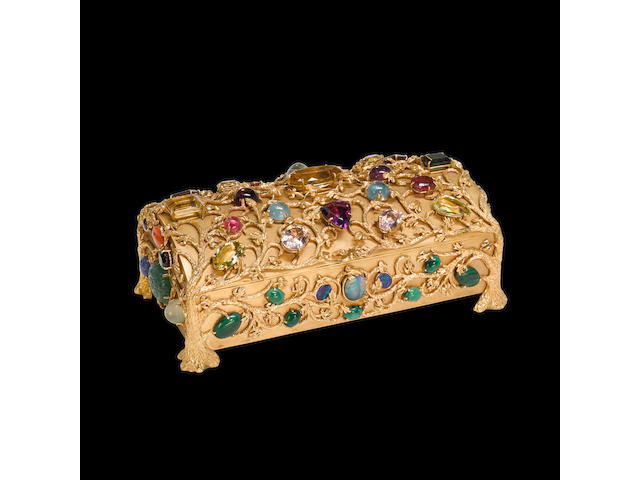 Gold Jewelry Box Decorated with Gemstones