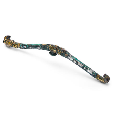 A fine and rare inlaid bronze garment hook  Warring States/Western Han period