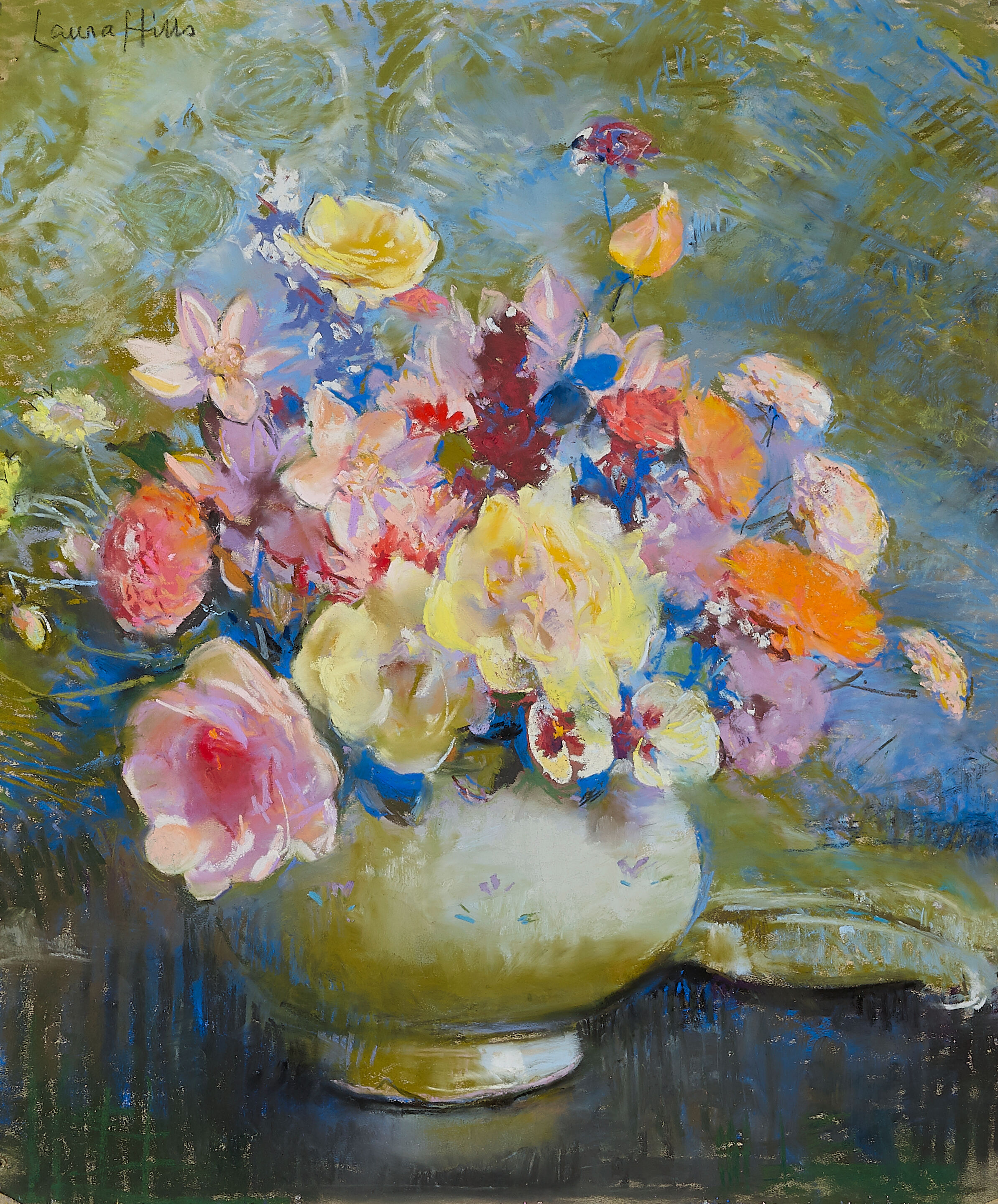 Bonhams Laura Coombs Hills 1859 1952 Mixed Flowers No 2 16 7 8 X 14 1 4in 42 9 X 36 2cm Executed In 1947