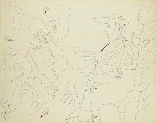 PABLO PICASSO (1881-1973) Picador et danseuse 20 x 25 3/4 in (50.8 x 65.4 cm) (Executed on June 6, 1960) image 1