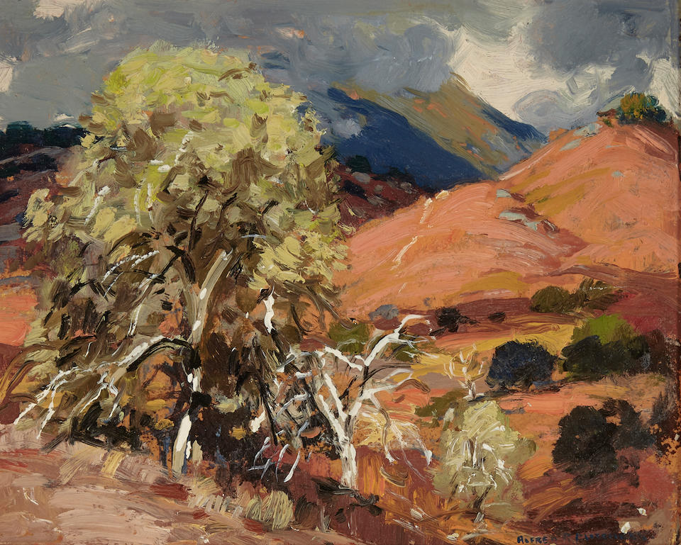 Alfred R. Mitchell (1888-1972) San Felipe Valley in Autumn (Foot of Banner Grade); Storm on Ramona, Julian Road; Evening, High Sierra (a group of three) each 8 x 10in