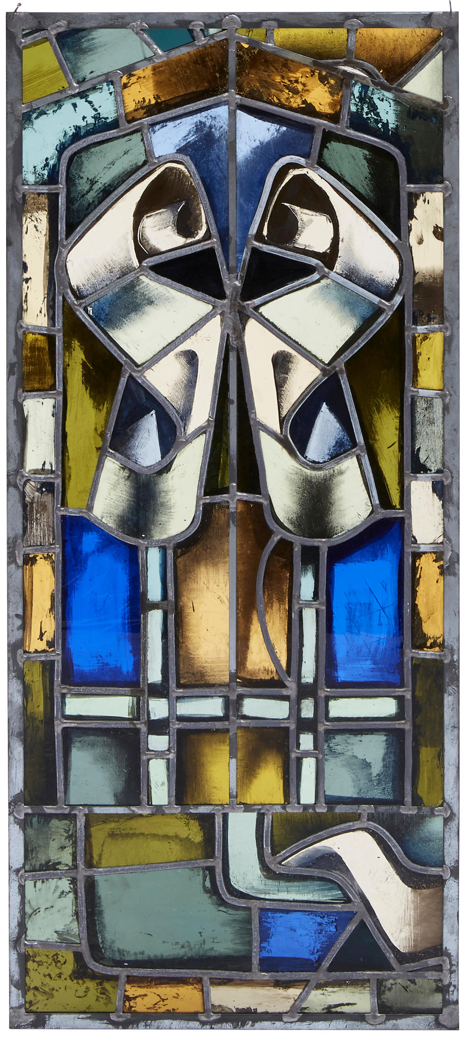 Max Ingrand (1908-1969) Group of Four Windowscirca 1950painted, stained and leaded glass, three windows etched in lower right corner 'MAX INGRAND MADE IN FRANCE'height of largest 51 1/4in (130.1cm); width 28in (71.1cm); depth 1/4in (.6cm)