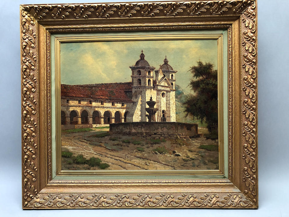 Edwin Deakin (1838-1923) Mission Santa Barbara (Etta and Clarence)  15 x 18in framed 22 x 25in (Painted in 1902.)