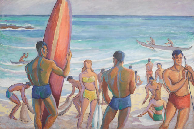 Robert Eskridge (1891-1975) Waikiki 47 3/4 x 71 1/4in framed 52 x 75in (Painted circa 1945.)