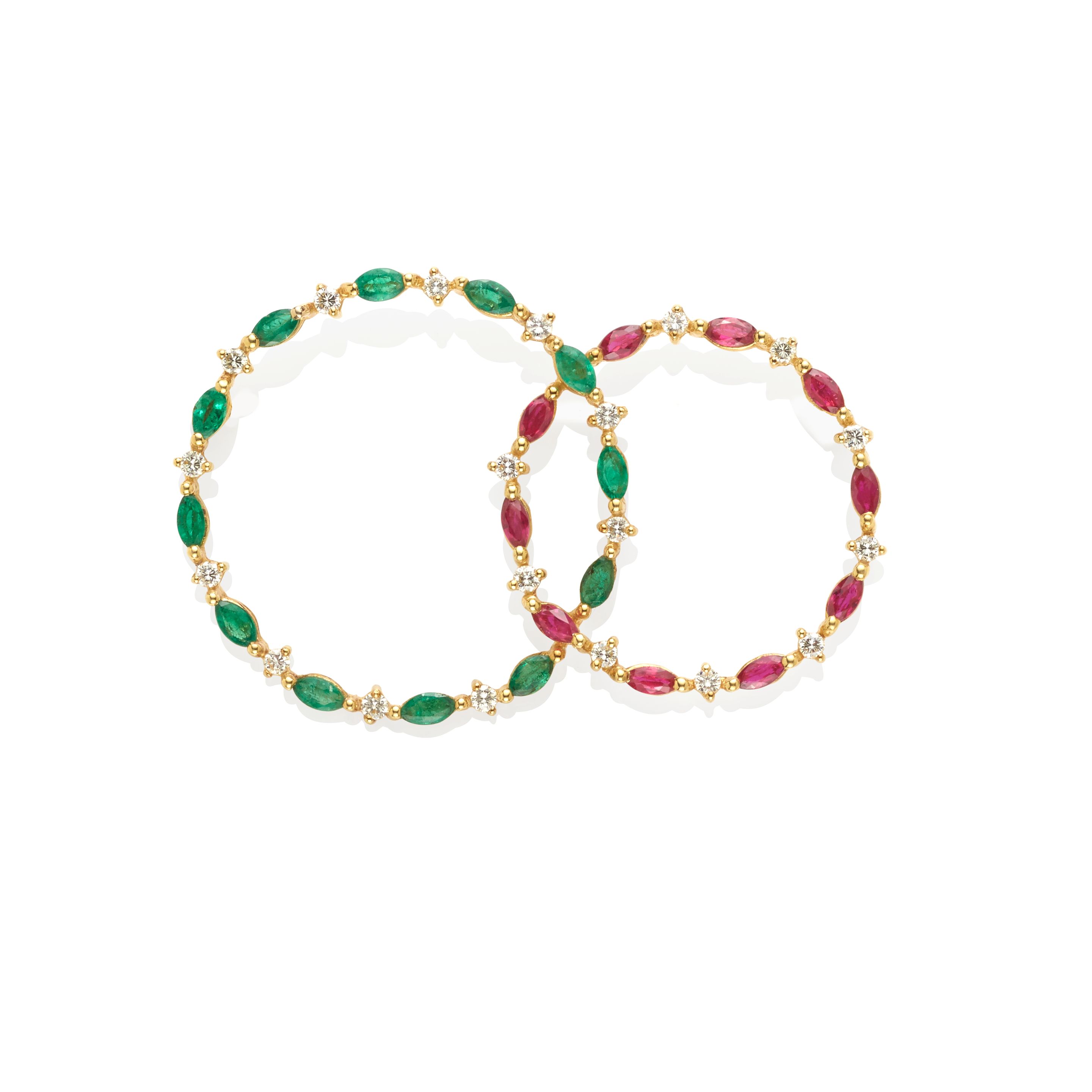 Gold, Ruby, Emerald and Diamond Circle Brooch
