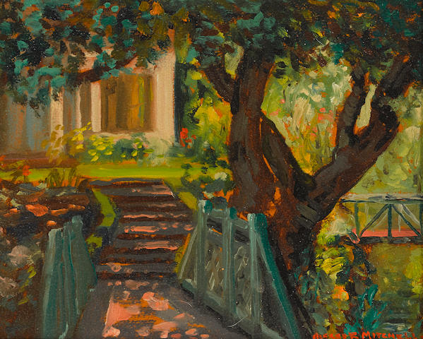 Alfred R. Mitchell (1888-1972) Tree Shaded Stream (near Philip's House in Berkeley); The American Hotel, Georgetown, Gold Rush Country (a group of two) both 8 x 10in framed 14 x 16in; 15 x 17in, respectively