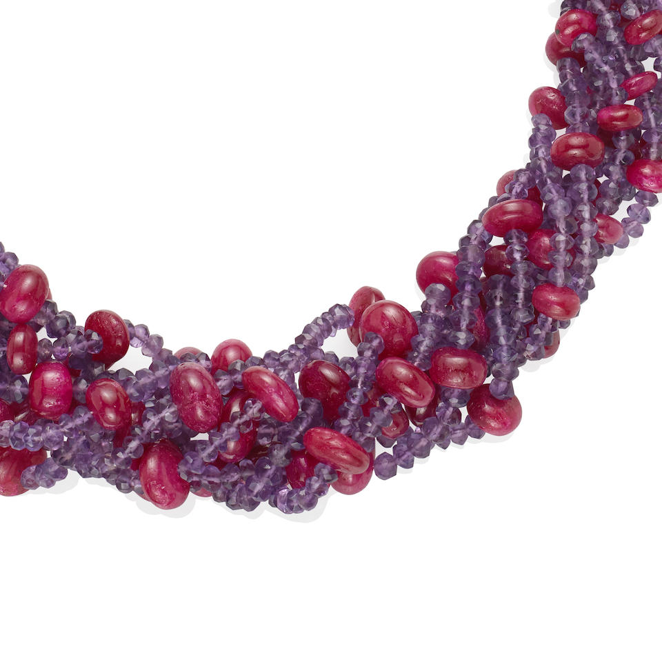 Amethyst and Ruby Torsade Necklace