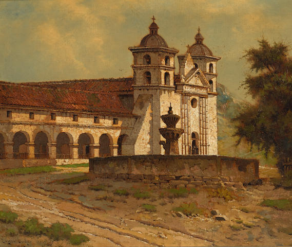 Edwin Deakin (1838-1923) Mission Santa Barbara (Etta and Clarence)  15 x 18in framed 22 x 25in (Painted in 1902.)