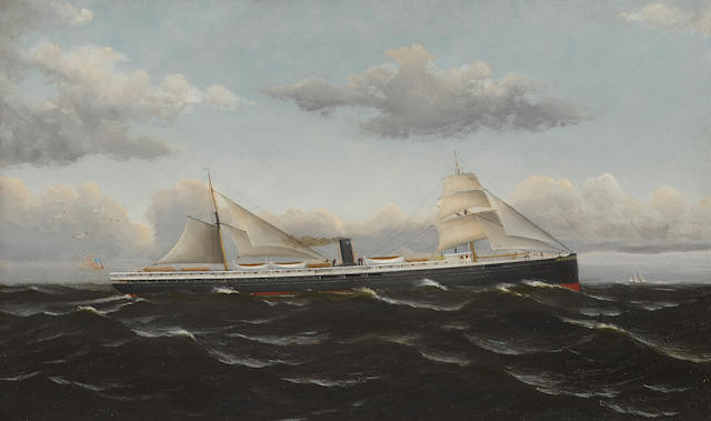 Captain Gustave M. Jessen (1840-1924) S.S. Columbia Outward Bound, San Francisco  18 x 30in framed 24 x 36in (Painted in 1886.)