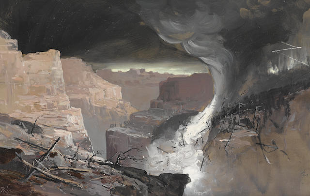 Julian Rix (1850-1903) Cloud-Burst (Ca&#241;on of the Upper Missouri) 13 1/2 x 21in framed 17 x 25in (Painted circa 1888.)