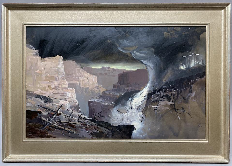 Julian Rix (1850-1903) Cloud-Burst (Ca&#241;on of the Upper Missouri) 13 1/2 x 21in framed 17 x 25in (Painted circa 1888.)