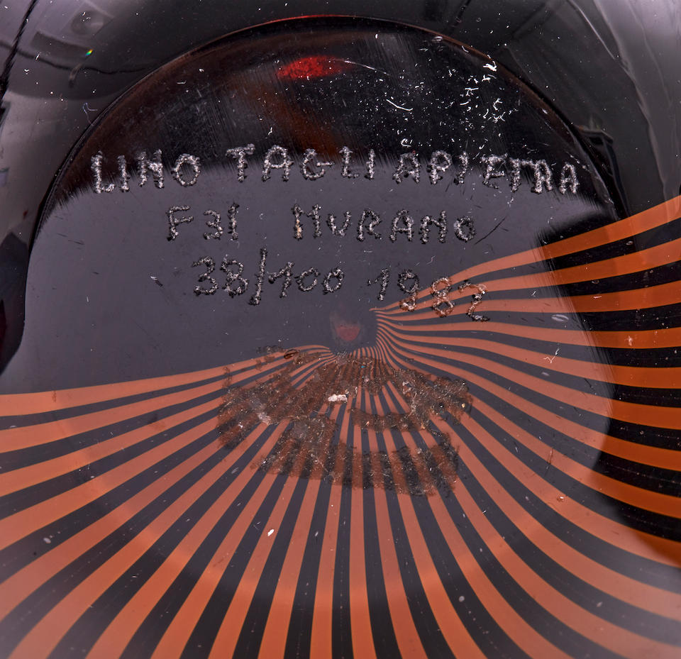 Lino Tagliapietra (born 1934) Untitled1982blown glass, engraved 'Lino Tagliapietra'height 10in (25cm)