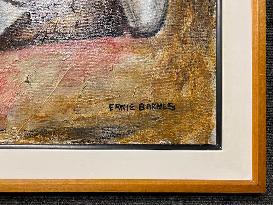 Ernie Barnes (1938-2009) Football Players 32 x 36in framed 36 x 40in
