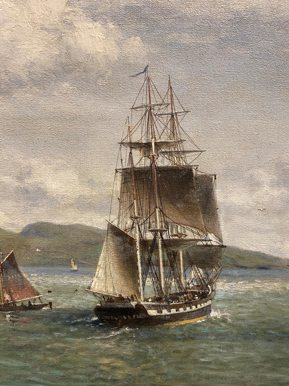 William Alexander Coulter (1849-1936) Three-Masted Barque Leaving Howth near Dublin, Ireland 24 x 36in framed 38 x 50in